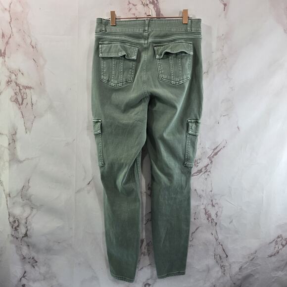 Spanx Pants Womens Large Green High Rise Stretch Twill Ankle Cargo Cropped - Picture 1 of 13